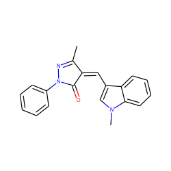 CC1=NN(c2ccccc2)C(=O)/C1=C\c1cn(C)c2ccccc12 ZINC000012577276