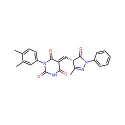 CC1=NN(c2ccccc2)C(=O)[C@H]1/C=C1\C(=O)NC(=O)N(c2ccc(C)c(C)c2)C1=O ZINC000018271876