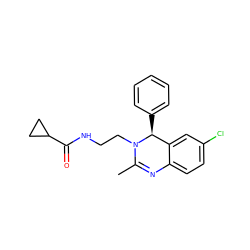 CC1=Nc2ccc(Cl)cc2[C@H](c2ccccc2)N1CCNC(=O)C1CC1 ZINC000072124837