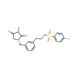 CC1C(=O)C[C@@H](Cc2cccc(CCNS(=O)(=O)c3ccc(Cl)cc3)c2)C1=O ZINC000101443035