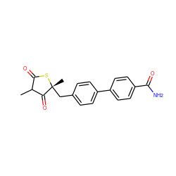 CC1C(=O)S[C@](C)(Cc2ccc(-c3ccc(C(N)=O)cc3)cc2)C1=O ZINC000101146104