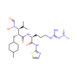 CC1CCC(C[C@@H](C(=O)N[C@@H](CCCN/C(N)=N/[N+](=O)[O-])C(=O)Nc2nccs2)[C@H](C(C)C)N(O)C=O)CC1 ZINC000003923979