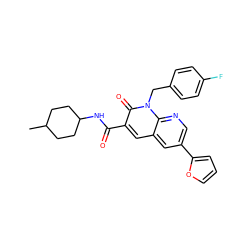 CC1CCC(NC(=O)c2cc3cc(-c4ccco4)cnc3n(Cc3ccc(F)cc3)c2=O)CC1 ZINC000299827409