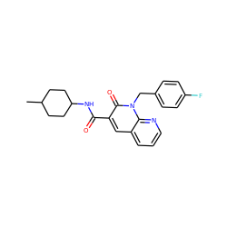 CC1CCC(NC(=O)c2cc3cccnc3n(Cc3ccc(F)cc3)c2=O)CC1 ZINC000040394772