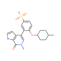 CC1CCC(Oc2ccc(S(C)(=O)=O)cc2-c2cn(C)c(=O)c3[nH]ccc23)CC1 ZINC000146328727