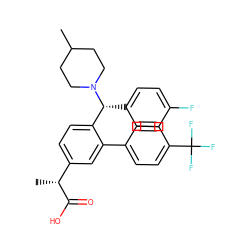 CC1CCN([C@H](c2ccc(F)cc2)c2ccc([C@@H](C)C(=O)O)cc2-c2ccc(C(F)(F)F)cc2)CC1 ZINC000095559291