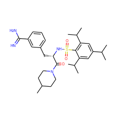 CC1CCN(C(=O)[C@H](Cc2cccc(C(=N)N)c2)NS(=O)(=O)c2c(C(C)C)cc(C(C)C)cc2C(C)C)CC1 ZINC000026849486