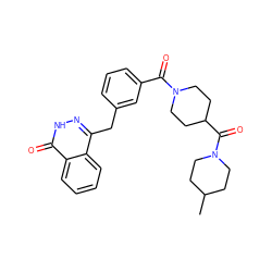 CC1CCN(C(=O)C2CCN(C(=O)c3cccc(Cc4n[nH]c(=O)c5ccccc45)c3)CC2)CC1 ZINC000028570410