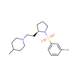 CC1CCN(CC[C@H]2CCCN2S(=O)(=O)c2cccc(Br)c2)CC1 ZINC000013531264