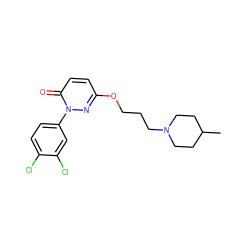 CC1CCN(CCCOc2ccc(=O)n(-c3ccc(Cl)c(Cl)c3)n2)CC1 ZINC000653883152