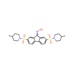 CC1CCN(S(=O)(=O)c2ccc3c(c2)C(=NO)c2cc(S(=O)(=O)N4CCC(C)CC4)ccc2-3)CC1 ZINC000001471097