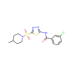 CC1CCN(S(=O)(=O)c2nnc(NC(=O)c3cccc(Cl)c3)s2)CC1 ZINC000006817793