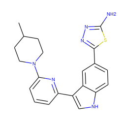 CC1CCN(c2cccc(-c3c[nH]c4ccc(-c5nnc(N)s5)cc34)n2)CC1 ZINC000145426542