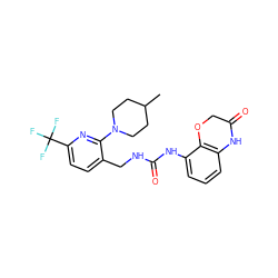 CC1CCN(c2nc(C(F)(F)F)ccc2CNC(=O)Nc2cccc3c2OCC(=O)N3)CC1 ZINC001772590680