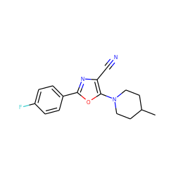 CC1CCN(c2oc(-c3ccc(F)cc3)nc2C#N)CC1 ZINC000000065766