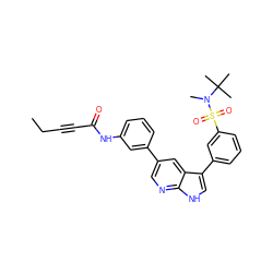 CCC#CC(=O)Nc1cccc(-c2cnc3[nH]cc(-c4cccc(S(=O)(=O)N(C)C(C)(C)C)c4)c3c2)c1 ZINC000220911215