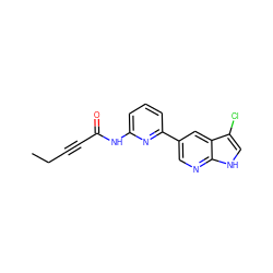 CCC#CC(=O)Nc1cccc(-c2cnc3[nH]cc(Cl)c3c2)n1 ZINC000221126951