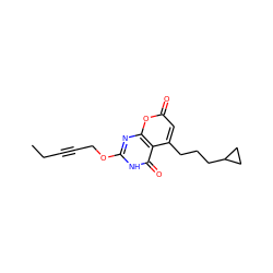 CCC#CCOc1nc2oc(=O)cc(CCCC3CC3)c2c(=O)[nH]1 ZINC000073223546