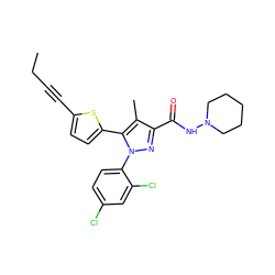 CCC#Cc1ccc(-c2c(C)c(C(=O)NN3CCCCC3)nn2-c2ccc(Cl)cc2Cl)s1 ZINC000040392703