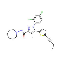 CCC#Cc1ccc(-c2c(C)c(C(=O)NN3CCCCCC3)nn2-c2ccc(Cl)cc2Cl)s1 ZINC000040865482