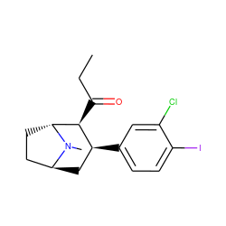 CCC(=O)[C@H]1[C@@H](c2ccc(I)c(Cl)c2)C[C@H]2CC[C@H]1N2C ZINC000100911914