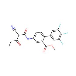 CCC(=O)C(C#N)C(=O)Nc1ccc(-c2cc(F)c(F)c(F)c2)c(C(=O)OC)c1 ZINC000101459838