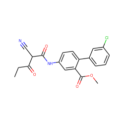 CCC(=O)C(C#N)C(=O)Nc1ccc(-c2cccc(Cl)c2)c(C(=O)OC)c1 ZINC000101459813