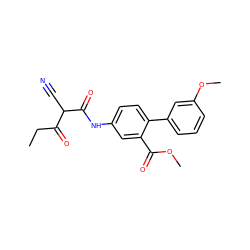 CCC(=O)C(C#N)C(=O)Nc1ccc(-c2cccc(OC)c2)c(C(=O)OC)c1 ZINC000100849069