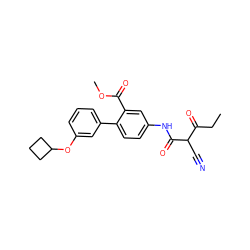 CCC(=O)C(C#N)C(=O)Nc1ccc(-c2cccc(OC3CCC3)c2)c(C(=O)OC)c1 ZINC000101459860