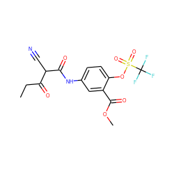 CCC(=O)C(C#N)C(=O)Nc1ccc(OS(=O)(=O)C(F)(F)F)c(C(=O)OC)c1 ZINC000101459803