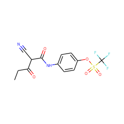 CCC(=O)C(C#N)C(=O)Nc1ccc(OS(=O)(=O)C(F)(F)F)cc1 ZINC000101459798