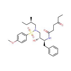 CCC(=O)CCC(=O)N[C@@H](Cc1ccccc1)[C@H](O)CN(C[C@H](C)CC)S(=O)(=O)c1ccc(OC)cc1 ZINC000040865879