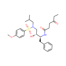 CCC(=O)CCC(=O)N[C@@H](Cc1ccccc1)[C@H](O)CN(CC(C)C)S(=O)(=O)c1ccc(OC)cc1 ZINC000034787177