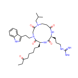 CCC(=O)CCCCC[C@@H]1NC(=O)[C@H](CCCNC(=N)N)NC(=O)CCN(CC(C)C)C(=O)CN(CCc2c[nH]c3ccccc23)C1=O ZINC000095552977