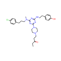 CCC(=O)CCN1CCN(c2nc(NCCc3ccc(O)cc3)nc(N(C)CCCc3ccc(Cl)cc3)n2)CC1 ZINC000027628084