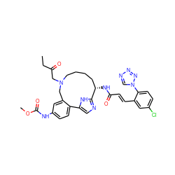 CCC(=O)CN1CCCC[C@H](NC(=O)/C=C/c2cc(Cl)ccc2-n2cnnn2)c2ncc([nH]2)-c2ccc(NC(=O)OC)cc2C1 ZINC000230573943