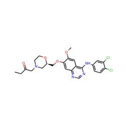 CCC(=O)CN1CCO[C@@H](COc2cc3ncnc(Nc4ccc(Cl)c(Cl)c4)c3cc2OC)C1 ZINC000114820849