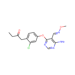 CCC(=O)Cc1ccc(Oc2ncnc(N)c2/C=N/OC)cc1Cl ZINC000072176792