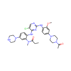 CCC(=O)N(C)c1cc(N2CCNCC2)ccc1Nc1nc(Nc2ccc(N3CCN(C(C)=O)CC3)cc2OC)ncc1Cl ZINC001772605848