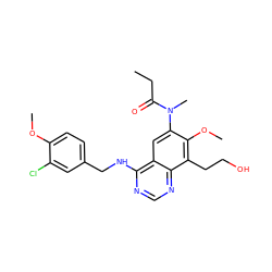 CCC(=O)N(C)c1cc2c(NCc3ccc(OC)c(Cl)c3)ncnc2c(CCO)c1OC ZINC000045375278