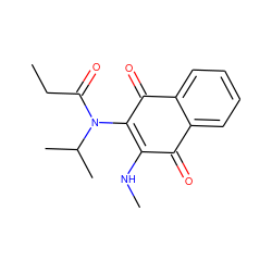 CCC(=O)N(C1=C(NC)C(=O)c2ccccc2C1=O)C(C)C ZINC000020445345