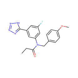 CCC(=O)N(Cc1ccc(OC)cc1)c1cc(F)cc(-c2nnn[nH]2)c1 ZINC000084712412