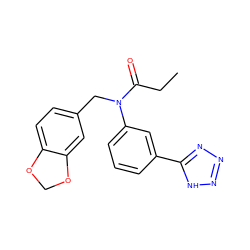 CCC(=O)N(Cc1ccc2c(c1)OCO2)c1cccc(-c2nnn[nH]2)c1 ZINC000084711595