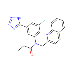 CCC(=O)N(Cc1ccc2ccccc2n1)c1cc(F)cc(-c2nnn[nH]2)c1 ZINC000084710802