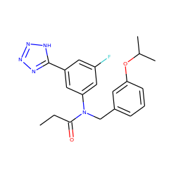 CCC(=O)N(Cc1cccc(OC(C)C)c1)c1cc(F)cc(-c2nnn[nH]2)c1 ZINC000084654557