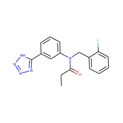 CCC(=O)N(Cc1ccccc1F)c1cccc(-c2nnn[nH]2)c1 ZINC000084654559