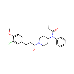 CCC(=O)N(c1ccccc1)C1CCN(C(=O)CCc2ccc(OC)c(Cl)c2)CC1 ZINC000028703177