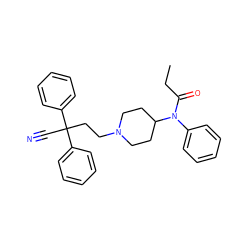 CCC(=O)N(c1ccccc1)C1CCN(CCC(C#N)(c2ccccc2)c2ccccc2)CC1 ZINC000043195277