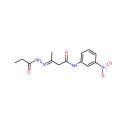 CCC(=O)N/N=C(\C)CC(=O)Nc1cccc([N+](=O)[O-])c1 ZINC000004199162