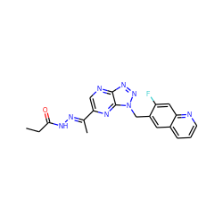 CCC(=O)N/N=C(\C)c1cnc2nnn(Cc3cc4cccnc4cc3F)c2n1 ZINC000096169187